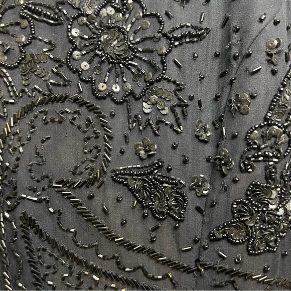 Vtg Paradise Beaded Silk Maxi Dress Sleeveless Black Split Side Sz S Embroidered - Picture 5 of 16